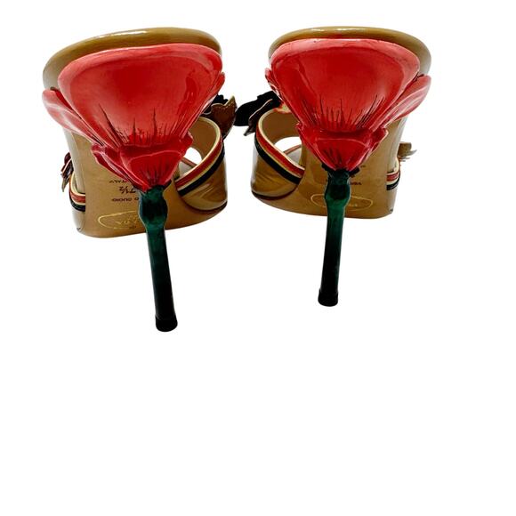 PRADA Red Tan Vintage Flower Heels Mules Spring 2008 Fairy Collection EU 37.5 - Picture 6 of 10